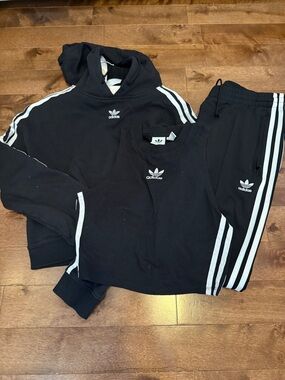 adidas Black 3-Stripe Hoodie, Tank & Joggers Set